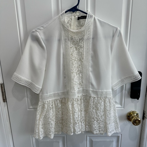 Zara White Floral-Lace Contrast Top - Picture 3 of 4